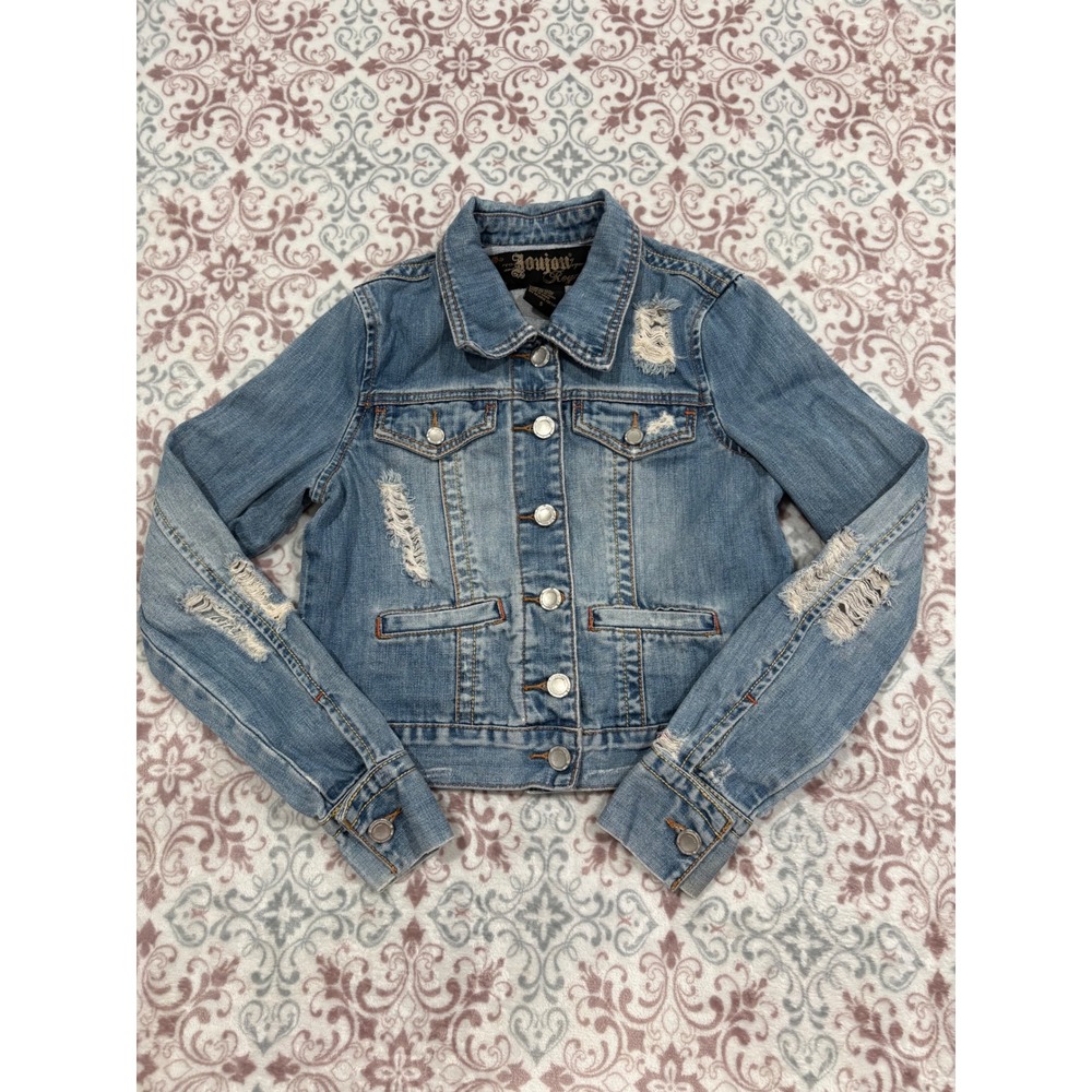 Joujou Royale Distressed Denim Jacket Medium Wash Cotton Shredded Mens Small